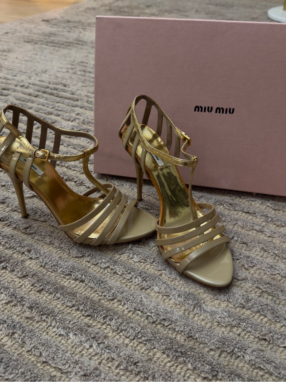 Miu Miu Metallic Gold Strappy Stiletto Sandals